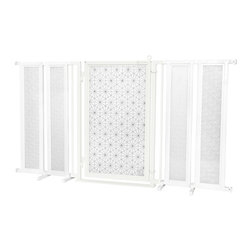 Fusion Gates - Fusion Gate with Linear Lace Design, White Pearl, 71.5"-74" - Dog Gates
