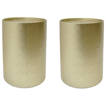Kaylee Modern Round Hammered Iron Accent Table, 2 Pack, Silver, Gold
