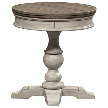 Heartland Off White Wood Round Pedestal Chair Side Table
