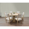 Benedict 58" Solid Wood Round Dining Set with 6 Chairs in Ivory Boucle Fabric