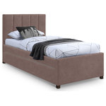 Meridian Furniture - Hudson Beige Faux Leather Twin Trundle Bed, Brown - Maximize space in the bedroom with this Hudson brown vegan leather twin trundle bed. Crafted from soft brown premium vegan leather, it's not only luxurious but also water-resistant and anti-scratch, ensuring long-lasting beauty. The channel-tufted headboard adds a handsome aesthetic, and the rolling trundle bed up to an 8" thick twin mattress, providing space for sleepover guests. This is the perfect bed for shared bedrooms, kids' rooms, teen bedrooms, and dorm rooms.