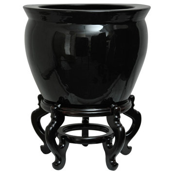 12" Solid Black Porcelain Fishbowl
