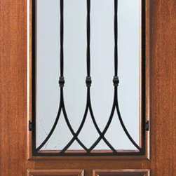 Slab Single Door 96 Mahogany Warwick 2 Panel 2/3 Lite Wrought Iron - Front Doors