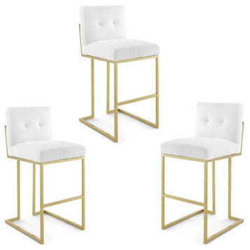 Home Square 3 Piece Upholstered Metal Bar Stool Set in Gold and White