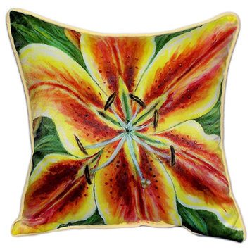 Betsy Drake Yellow Lily Flower Extra Large 22 X 22 Indoor / Outdoor Pillow