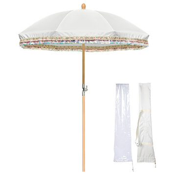LAGarden 6' Fringe Patio Umbrella Jazz Age,Beige muticolor sequin,Model: JZ6-12