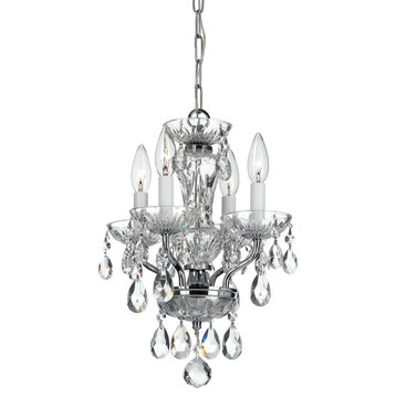 Traditional Crystal 4-Light Mini Chandelier, Chrome With Clear Italian Crystals