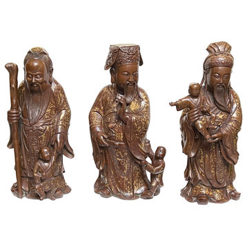 Chinese Fine Bronze Metal SanXing (3 Deities) Fu Lu Shou Statue Set Hcs3865