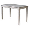 Traditional Desk, Rectangular Shape With Tapered Legs & Drawer, Washed Gray
