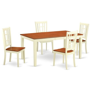 5-Piece Dining Room Set, Table With Leaf 4 Chairs for Room, Buttermilk