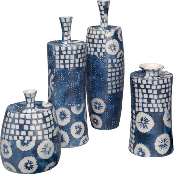 Block Print Vases, Set of 4 Indigo