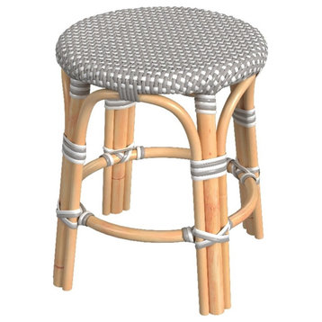 Home Square 18" Rattan Round Stool in Gray and White - Set of 2