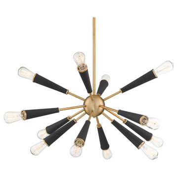 12 Light Aged Brass Mid Century/Modern Chandelier