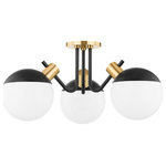 Mitzi by Hudson Valley Lighting - Miranda 3-Light Semi Flush, Aged Brass/Soft Black - Miranda is a master of mod, serving up high contrast and perfect form in her delightfully polished silhouette. A soft black frame and globe cap are the constant, complemented by either aged brass or polished nickel. Available as a wall sconce, flush mount, chandelier, and table lamp.