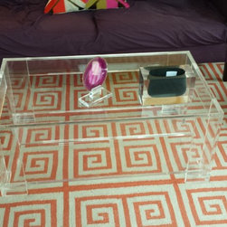 Coffee Table - Lucite with flange and optional lower shelf - square or rectangle - Products
