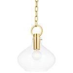 Hudson Valley Lighting - Lina 1 Light Pendant, Aged Brass, Small - Lina is bound to be a staple in the designer repertoire. An organically inspired glass shade veers from the standard globe style, lending plenty of character to this versatile style. The exaggerated hanging ring sets the piece apart, the modified teardrop hanging delicately from its oversized clasp. Available in aged brass, old bronze, and polished nickel.