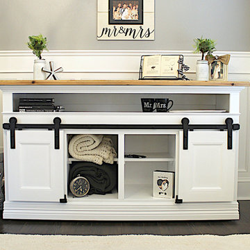 Modern Farmhouse Entertainment Center on Wheels