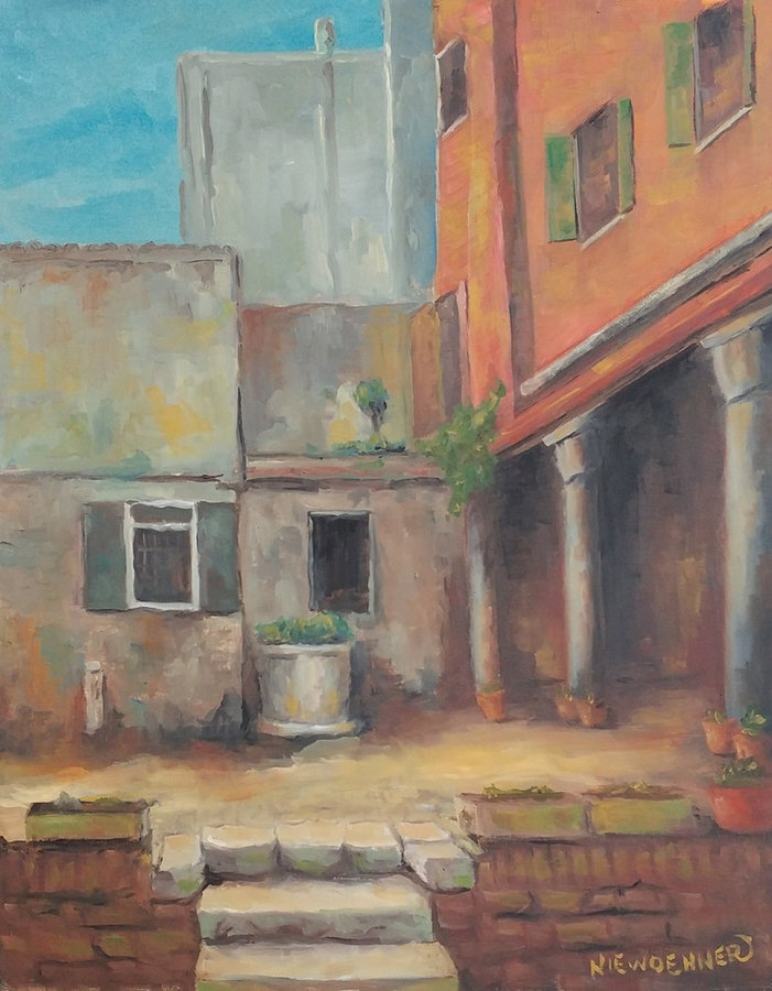 A Courtyard in Venice, 20x16, framed