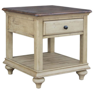Sunset Trading Shades of Sand Wood End Table in Cream Puff/Walnut Brown