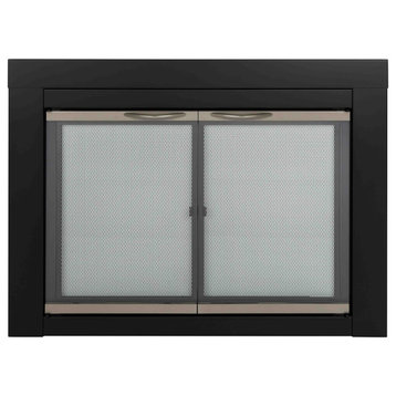 Pleasant Hearth Alsip Black w/Nickel Trim Cabinet-Style Fireplace Doors, Small