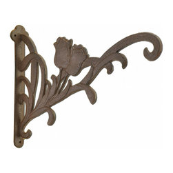 Import Wholesales - Decorative Tulip Flowers Cast Iron Plant Hanger Hook, Large 12.75" Long - Planter Hardware And Accessories