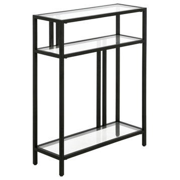 Cortland 22'' Wide Rectangular Console Table with Glass Shelves in Blackened...