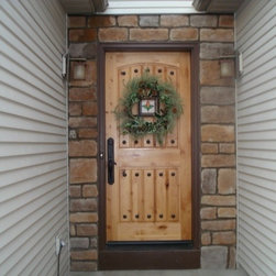 Rustic Mahogany Door with Button Clavos, Easy Speak Window and Grill - Front Doors