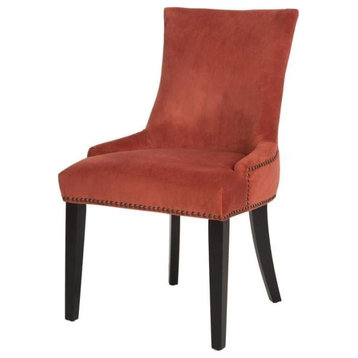 Set of 2 Dining Chair, Tapered Legs With Padded Seat and Nailhead Trim, Rust