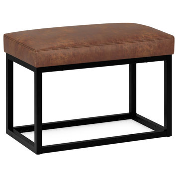 Reynolds Small Bench, Distressed Saddle Brown Faux Leather