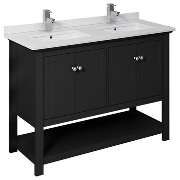 Fresca Manchester 48" Black Double Sink Cabinet, Top and Sinks