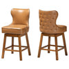 Baxton Studio Gradisca Tan Faux Leather and Brown Wood 2-Piece Counter Stool Set