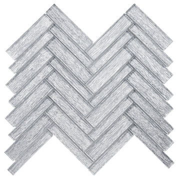 Modket Gray Brushed Silver White Metallic Glass Mosaic Tile Backsplash TDH415MG