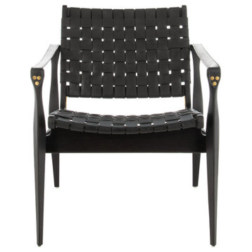 Safavieh Dilan Leather Safari Chair, Black/Black