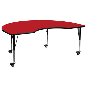 Mobile 48''W x 96''L Kidney Red HP Laminate Activity Table-Short Legs