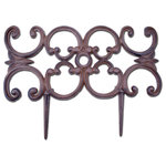 Import Wholesales - Decorative Edging, Ornate Design, Brown Cast Iron, 16.5" Wide, Pair Of 2 - This decorative edging border is 16" wide and made of cast iron. The border is 12" tall to the bottom of the stakes and 8" tall above ground. It features an ornate cast iron design with a distressed brown coloring that makes it look vintage. This fencing is perfect For Lining Flower Beds, Gardens, Yards, Driveways & More. Comes in a pair of 2 sections.