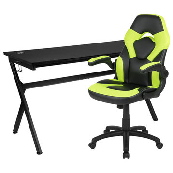 Modern Desk & Padded Chair, Rectangular Top With Removable Mouse Pad, Green