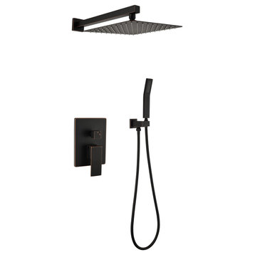 Wellfor Shower System, 10" Rain Shower Head With Handheld Combo and Valve, Oil Rubbed Bronze
