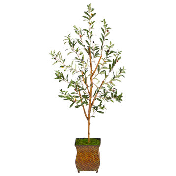 50" Olive Artificial Tree, Metal Planter