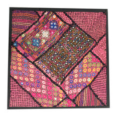 Mogulinterior - Indian Pillow Sham Banjara Embroidery Pink Mirror Work Wall Art - Decorative Pillows