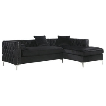 Chesterfield Sectional Sofa, Rich Black Velvet Seat With Nailhead, Left Facing