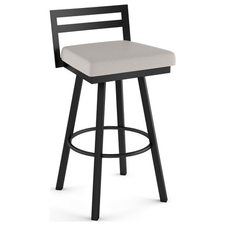 Amisco Derek Swivel Stool, Light Gray Polyester/Black Metal, Counter Height