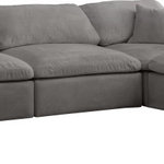 Meridian Furniture - Cozy Velvet Upholstered Comfort L-Shaped Modular Sectional, Grey, 6-Piece: 3 Armless Chair, 3 Corner Chair - Bring home this Cozy 6-piece sectional for a fresh new look. Embrace casual elegance with this Cozy velvet cloud-like comfort modular fiber-filled seating option. Handsome from all angles, this piece features soft grey velvet upholstery to make it an easy fit in any room. This modular piece can be combined with other items in the Cozy collection to create a seating group of your dreams. The cushions on this piece are exceptionally comfortableand filled with fiber for luxury that you deserve as you rest and relax.