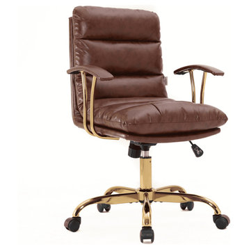 LeisureMod Regina Modern Leather Adjustable Conference Chair, Walnut Brown