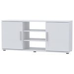 Furniture Agency - NUVOLE 2 Cabinet TV Stand For TVs up to 55 , White - The NOVOLE TV Stand is constructed in rectangular shape with a minimalistic look. 2 large cabinets on each side and open shelving in the middle provide enough storage for your devices. This product accommodates TVs up to 55”, manufactured with premium-grade particleboard and has a superior quality.