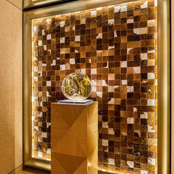 LUXE LODGE - Guest Wing Hall - Custom Illuminated Sculpture Pedestals with hallw