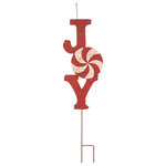 Glitzhome,LLC - 36.02" Rusty Metal " JOY" Yard Stake - Our rusty metal Christmas JOY yard stake signs are made of powder-coated metal and feature an ""h"" base stake that goes 4"" into the ground for a secure hold. The yard stake can be used outdoors. Christmas lawn decor can be displayed in wind, snow and rain without any worry.Display nicely in our garden stake.