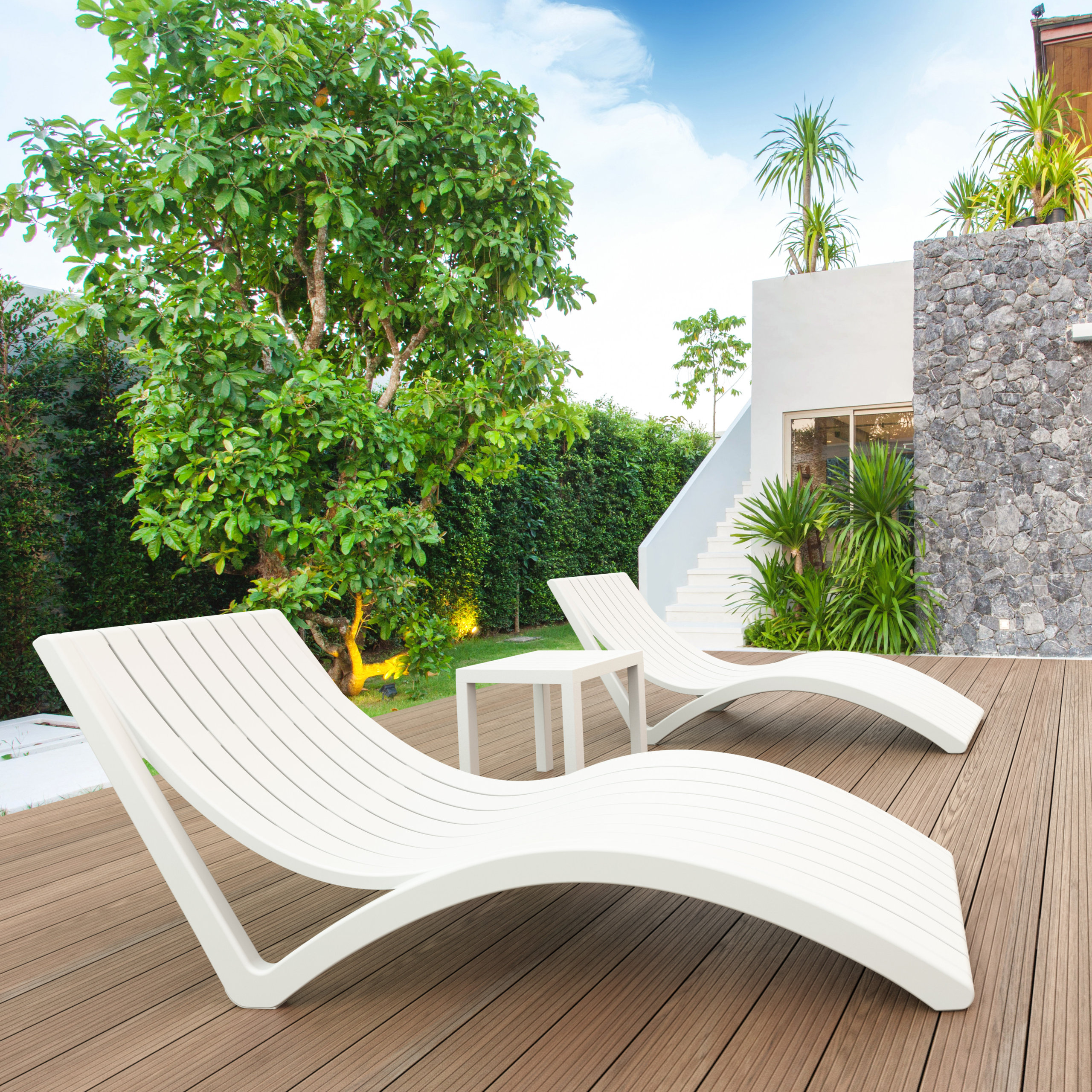 Slim Pool Chaise Sun Lounger, Set of 2, White