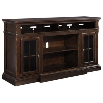 Ashley Roddinton 74" TV Stand with Marble Inset Base in Dark Brown
