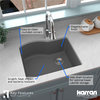 Karran Undermount Quartz 24" Single Bowl Kitchen Sink Kit, Grey