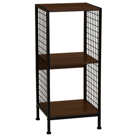 Trellis Open Storage Bookshelf, 2 Cube Mid Century Walnut, Black Metal